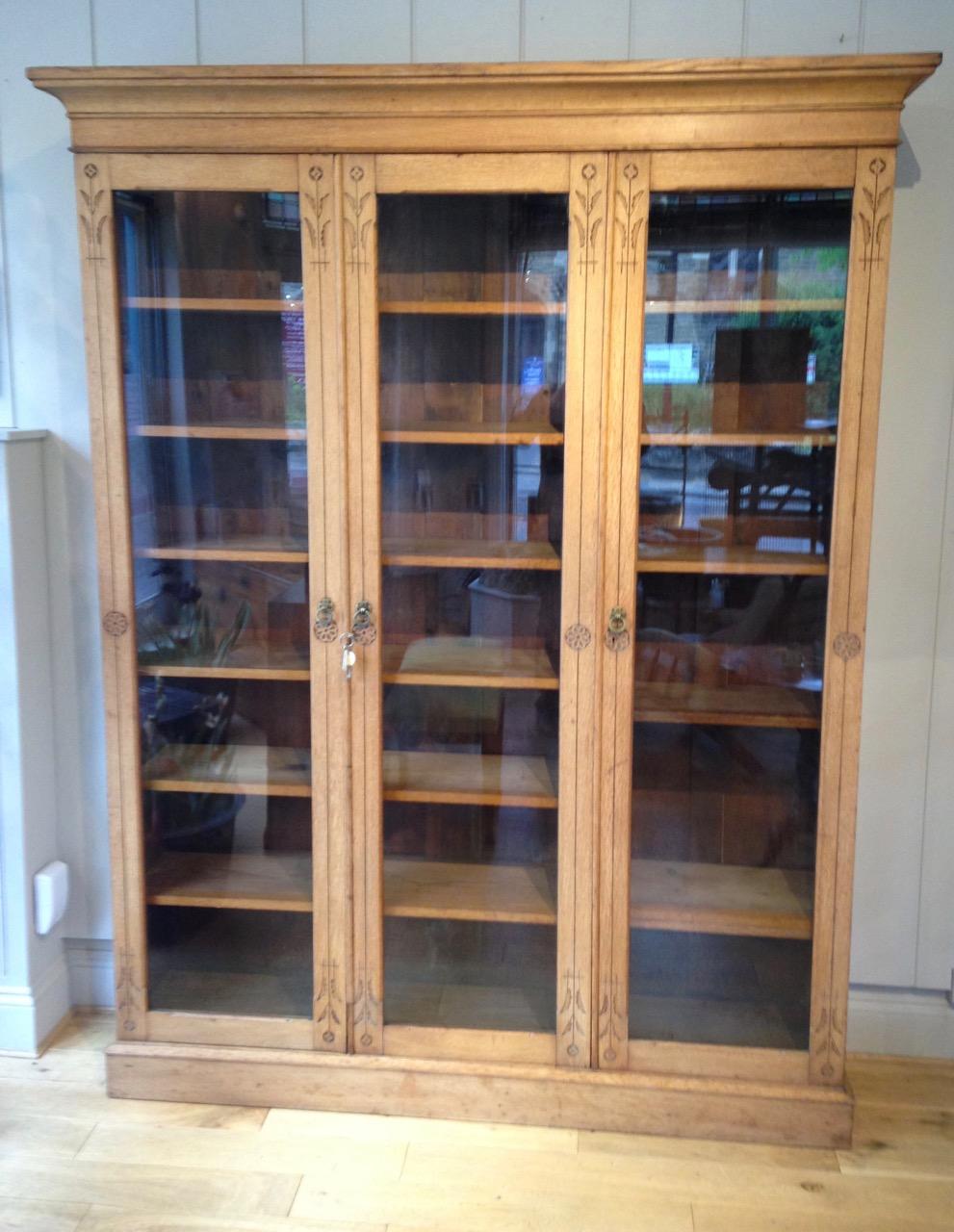 Antique Light Oak Bookcase / Storage Cupboard
