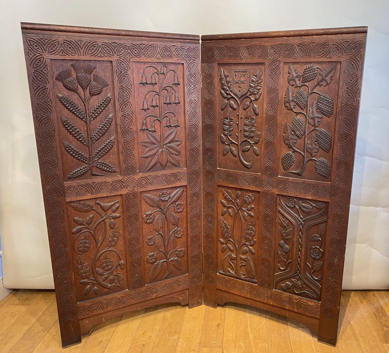 Arts and Crafts Two Fold Oak Screen