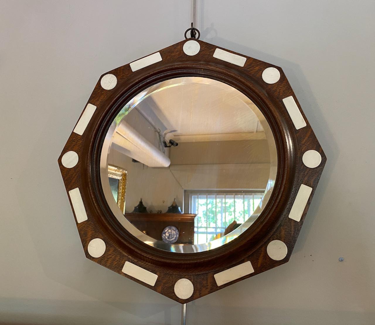  Dutch Style Oak and Bone round Mirror