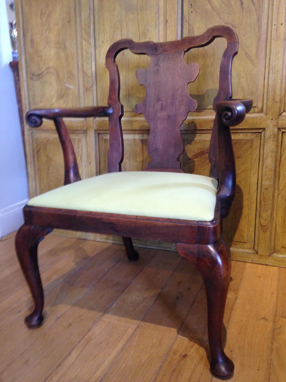 George II Walnut Elbow Chair