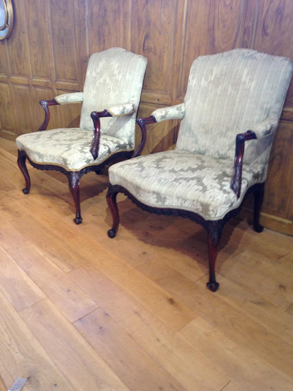 Pair of Chippendale Style Open Arm Chairs