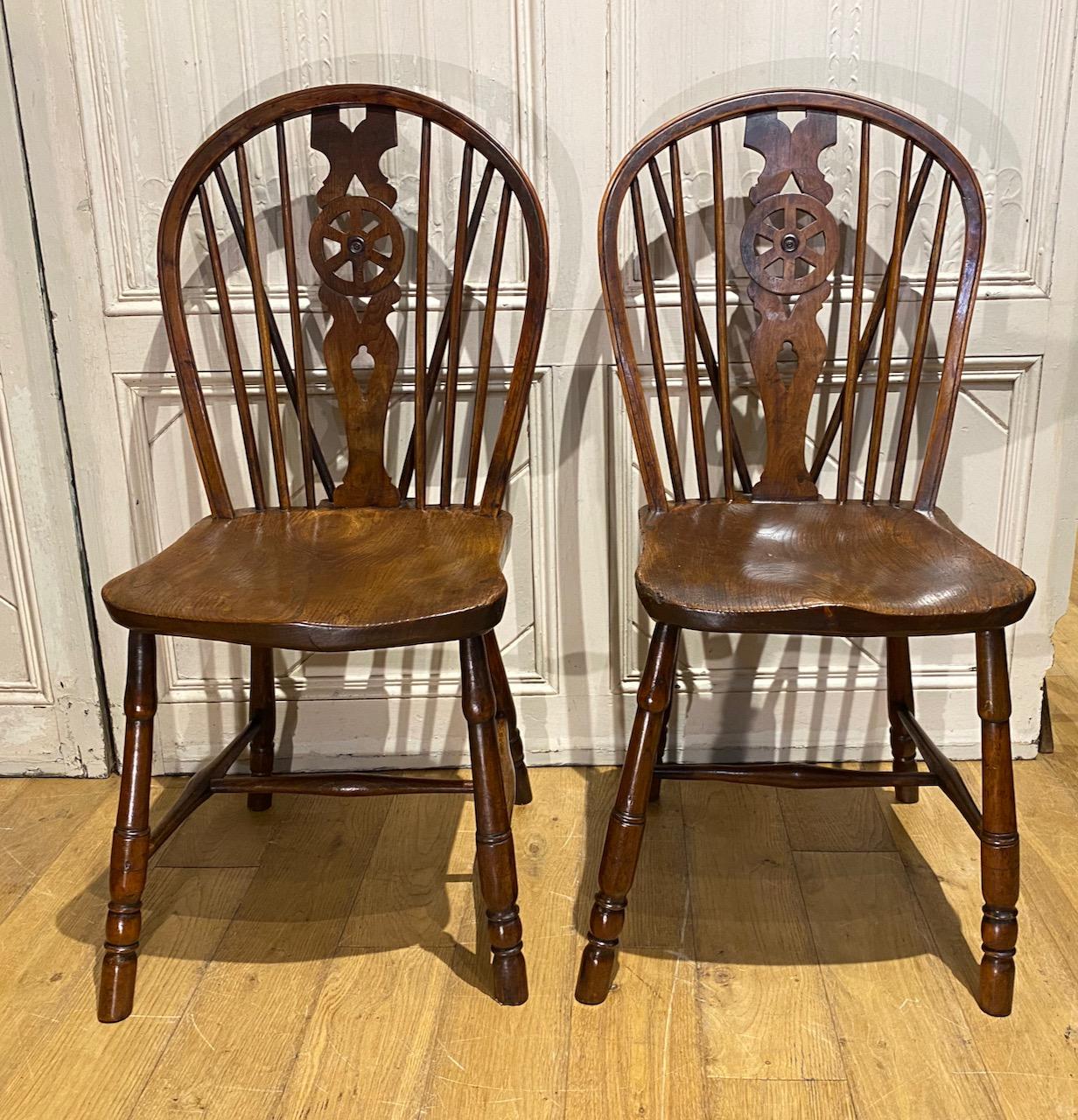 Pair of Yew Wood Wheel Back Chairs