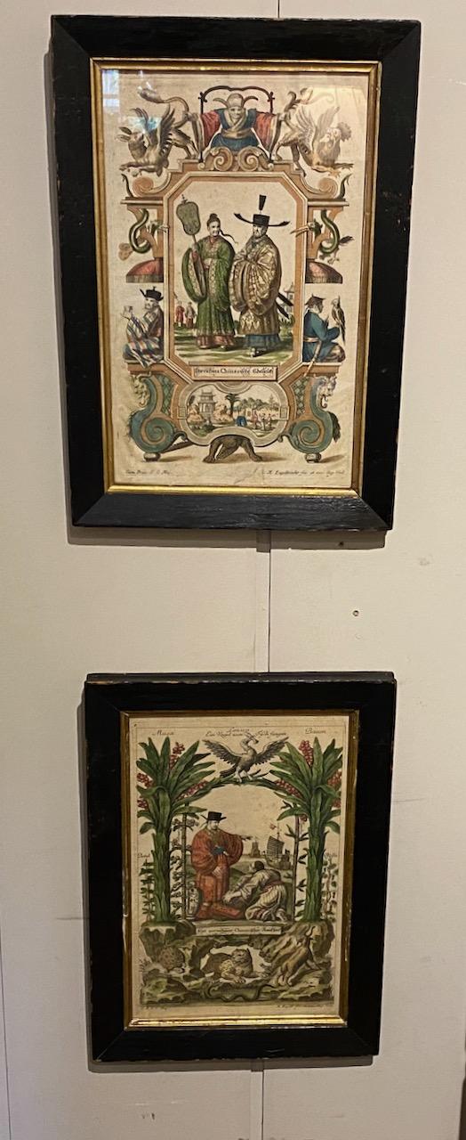 Set of Four Coloured Chinoiserie Engravings