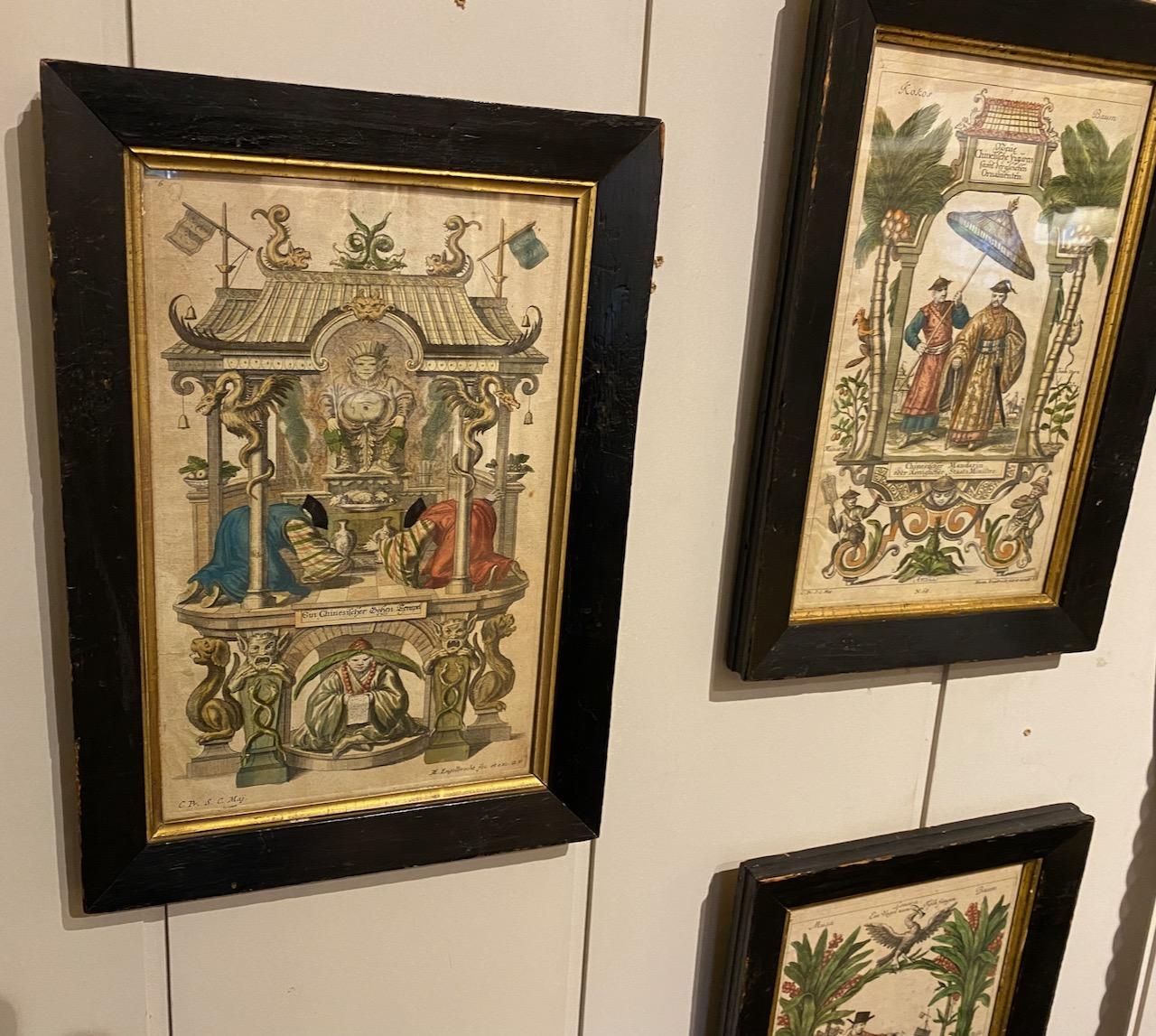 Set of Four Coloured Chinoiserie Engravings